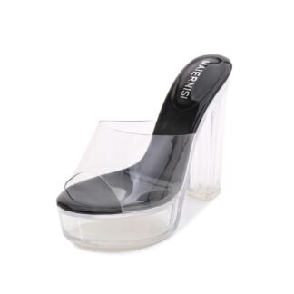 Mules Femme talon carré - Mules Transparentes noires