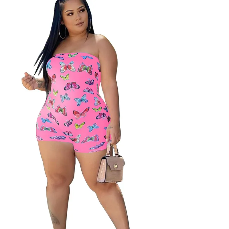 Combi Short Femme Grande Taille rose et motifs papillons