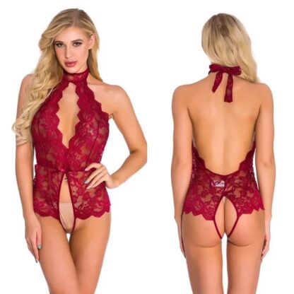 body Femme Dentelle Transparent Rouge