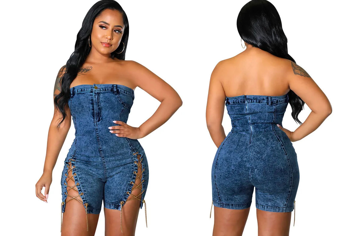 Combishort Denim Bleu foncé