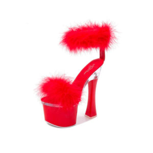 Sandales plateforme rouge vernis et Plumes