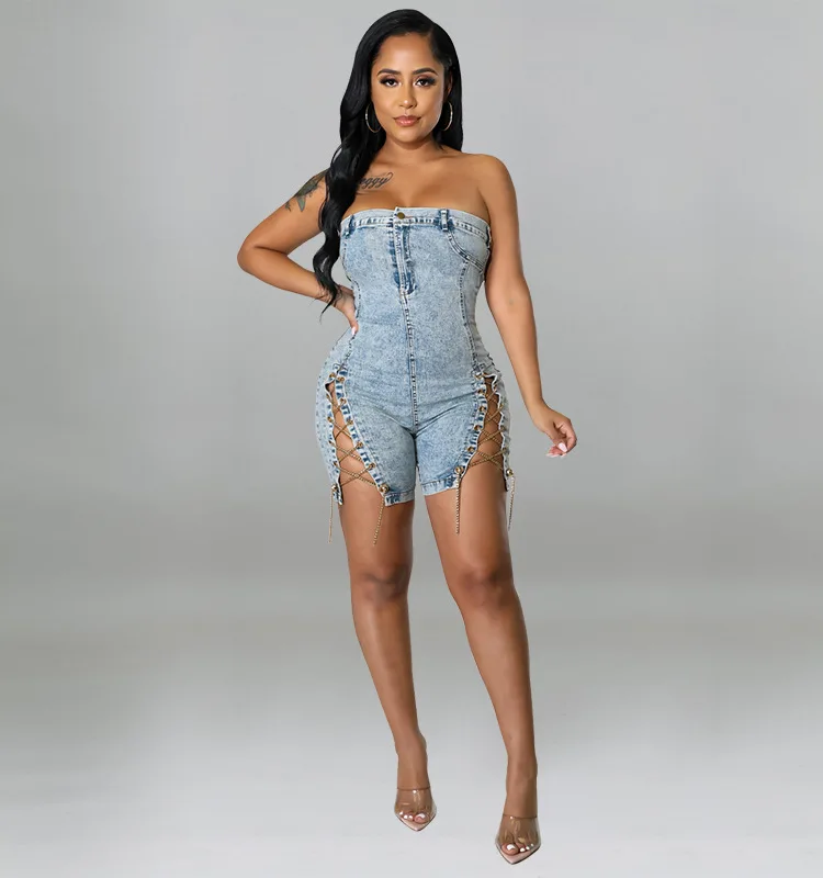 Combishort Jeans clair délavé