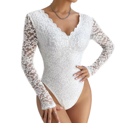 body dentelle manche longue blanc