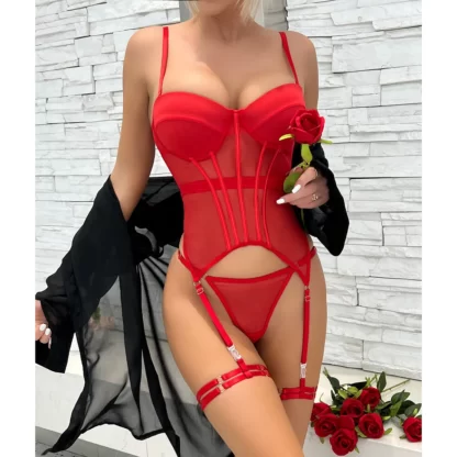 lingerie avec porte-jarretelles rouge