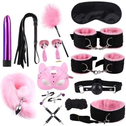 Accessoires BDSM 14 Pièces Rose et Noir